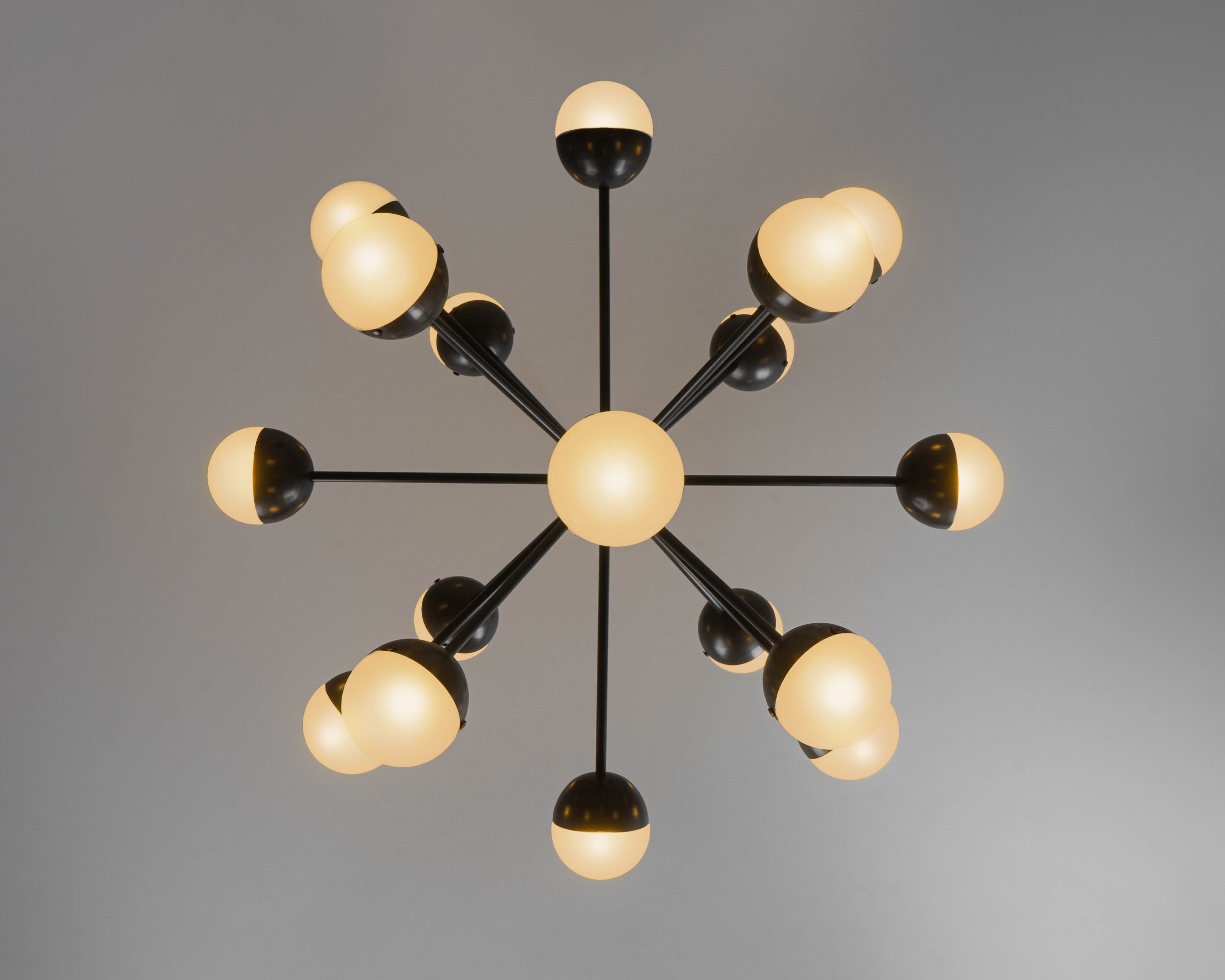 Schwung Molecule Spark Round 17 Black Gunmetal Frosted Hemisphere Chandelier